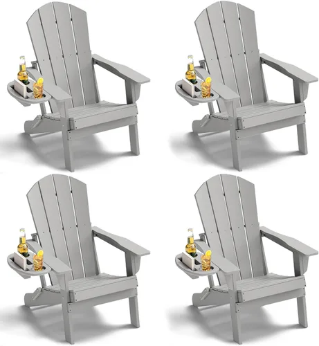 Miniatura 29 de NAVINE Juego de 2 sillas Adirondack plegables de polietileno de alta densidad con portavasos multifuncional, resistente a la intemperie, para Blanco