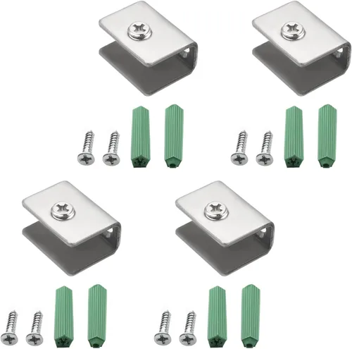 Miniatura 8 de MroMax 12PCS 1.1" x 0.87" x 0.47" (LxWxH) Soporte de estante de vidrio semicírculo ajustable acero inoxidable puerta gabinete clip plateado