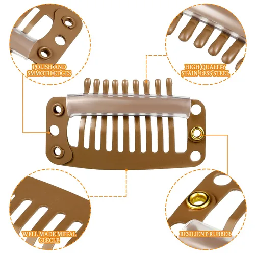 Miniatura 6 de WILLBOND - 30 piezas de broches para extensiones de cabello de 32 mm con 9 dientes, broches para pelucas, peine pequeño, accesorios de snap