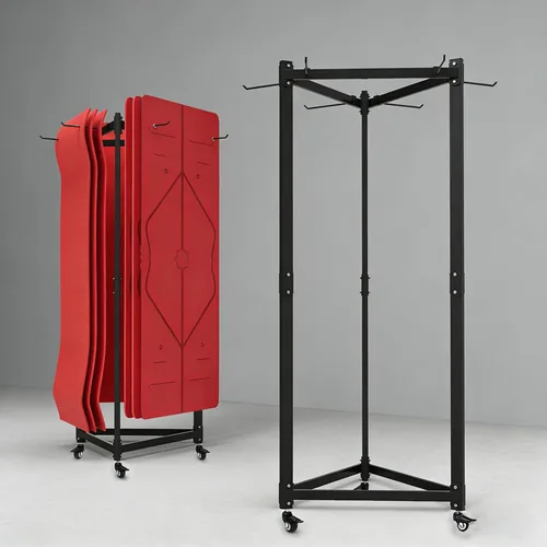Miniatura 9 de Soporte para tapete de yoga colgante, carrito de esterilla de yoga rodante, estante de almacenamiento de gran capacidad, con perforador, estante