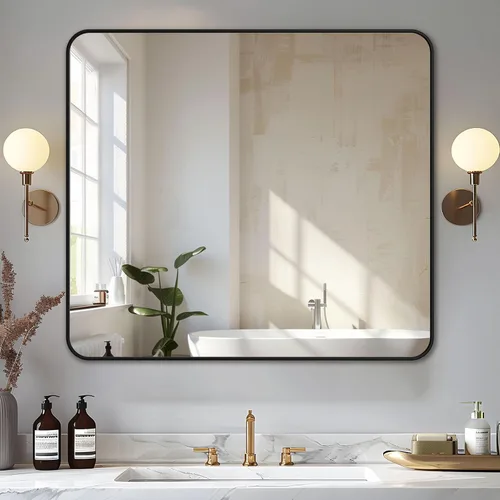 Miniatura 15 de Antok Espejo de baño con marco de metal negro de 22 x 30 pulgadas, espejo de pared con esquinas redondas, espejo de tocador para sobre el fregadero