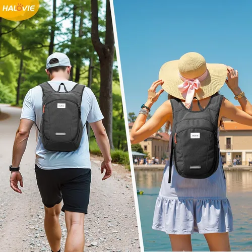 Miniatura 6 de HALOVIE Mochila pequeña de senderismo 10L, mochila ligera plegable de día, mochila de viaje plegable para mujeres y hombres (Negro)