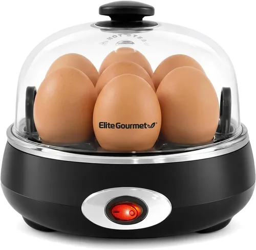 Elite Gourmet EGC007CHC# Cocedor Rápido de Huevos, 7 Huevos Hervidos Fáciles de Pelar, Duros, Medianos, Suaves, Escalfador, Máquina para Tortillas,