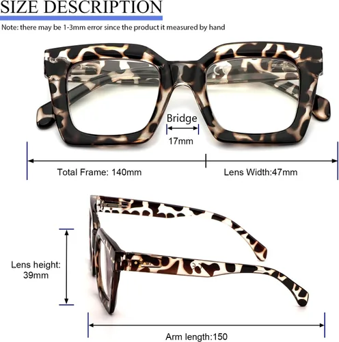 Miniatura 4 de REAVEE - Paquete de 3 gafas de lectura de marco grueso sobredimensionado para mujeres con bloqueo de luz azul, elegantes gafas de lectura