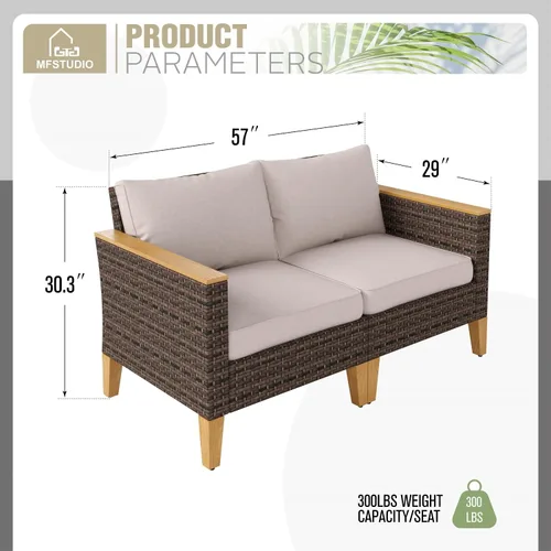 Miniatura 6 de MFSTUDIO Juego de 2 muebles de ratán para patio, sofá biplaza de mimbre para exteriores, juego de conversación para jardín, piscina, patio trasero