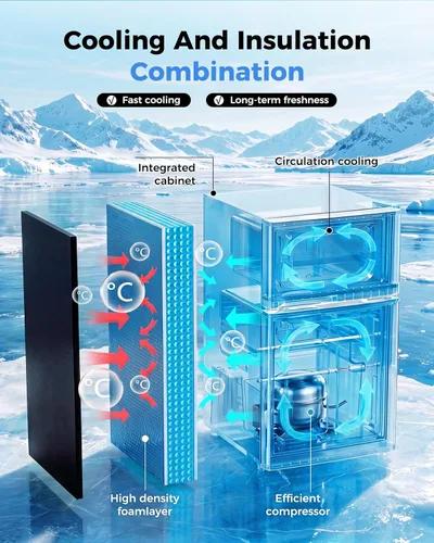 Miniatura 8 de Tehanld - Refrigerador de doble puerta con congelador, 3.55 pies cúbicos, refrigerador pequeño con congelador, 7 ajustes de temperatura ajustable