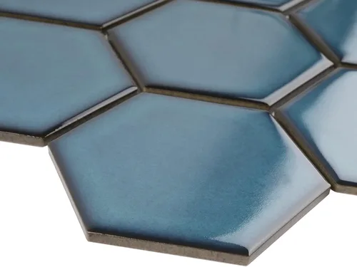 Miniatura 4 de TPMG-29 - Mosaico hexagonal de 4 x 4 pulgadas, porcelana, color azul cristal (pulido), 1 hoja