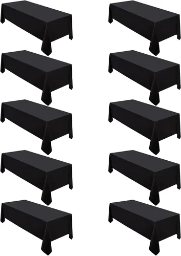 Miniatura 26 de Surmente Mantel rectangular de poliéster de 60 x 102 pulgadas para bodas, banquetes o restaurantes (negro, paquete de 2)