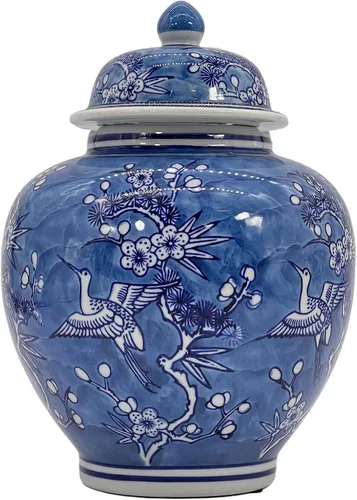 Miniatura 14 de Galt International Tarro de jengibre chinoiserie floral azul oscuro de 10 pulgadas con tapa, tarro de jengibre, almacenamiento de té, decorativo