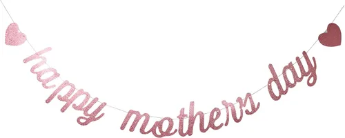 Cartel de papel con purpurina de oro rosa con texto en inglés «Happy Mother's Day», divertido cartel decorativo para fiesta de cumpleaños de la