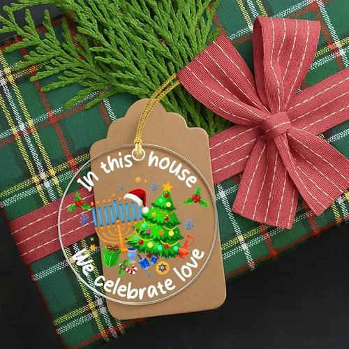 Miniatura 2 de Adorno Colgante para Árbol de Navidad de Janucá – En Esta Casa Celebramos el Amor – Adornos de Janucá para Árbol – Decoración Interreligiosa