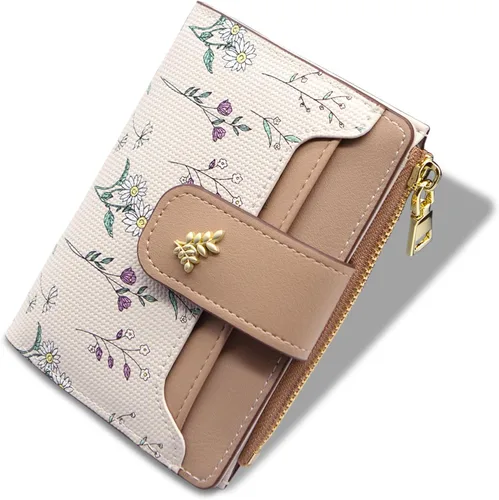 Miniatura 9 de LJCZKA Billeteras pequeñas para mujer, de piel plegable, con cremallera, bolsillo con cremallera, tarjetero floral, para niñas y mujeres con ventana