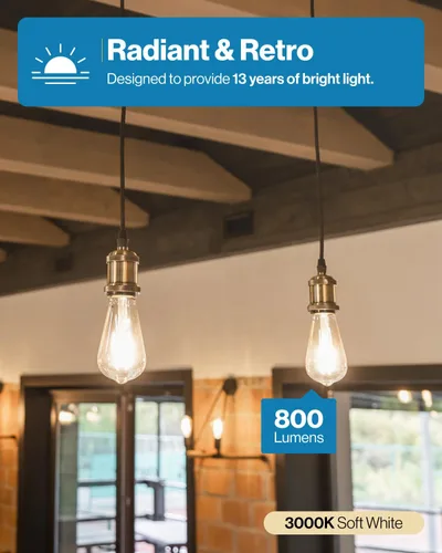 Miniatura 2 de Paquete de 8 bombillas Edison LED ST64, filamento vintage transparente impermeable, 800 LM, 8.5 W (equivalente a 60 W), ST19, 3000 K blanco cálido
