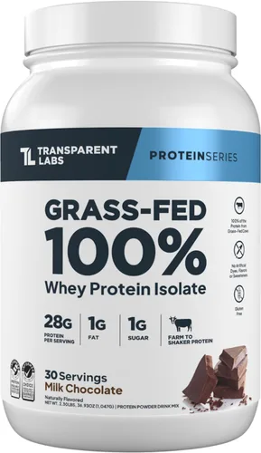 Transparent Labs Proteína de suero aislada alimentada con pasto - Polvo de proteína de suero con sabor natural, sin gluten, con 28 g de proteína por