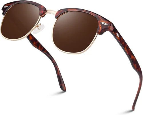 Miniatura 23 de LINVO Gafas de sol polarizadas sin montura para hombres y mujeres, lentes de sol clásicos retro con medio marco para conducir, protección UV Un