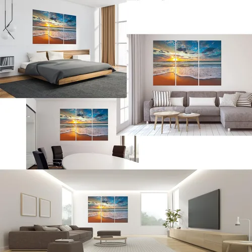 Miniatura 4 de Ruonin.X Paneles de arte de pared, paquete de 6 paneles decorativos de pared absorbentes de sonido para estudio de grabación y hogar, puesta de sol
