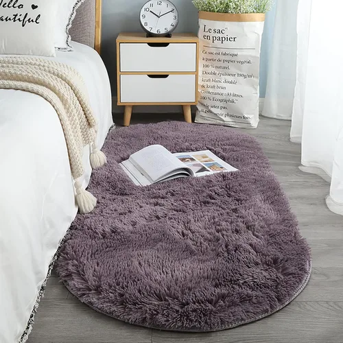 Miniatura 11 de ZZenSmot Alfombra ovalada y esponjosa, alfombra de noche de felpa suave, color liso, para dormitorio, sala de estar, color rosa, 63 x 24 pulgadas