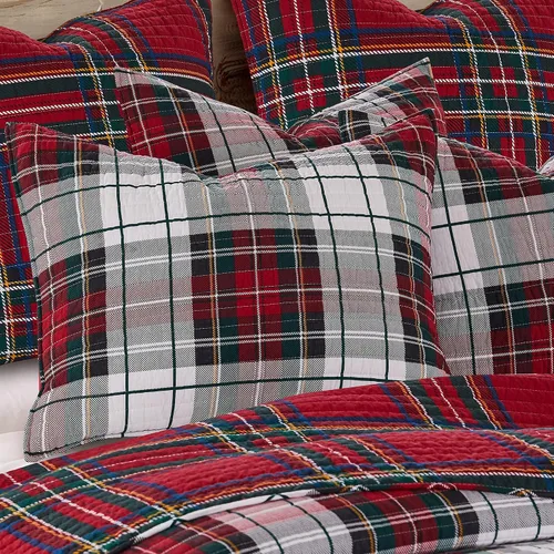 Miniatura 2 de Levtex Home - Funda estándar acolchada a cuadros Spencer (26 x 20 pulgadas) - Tartán de Navidad - Rojo, verde, blanco, azul, dorado - Sin relleno