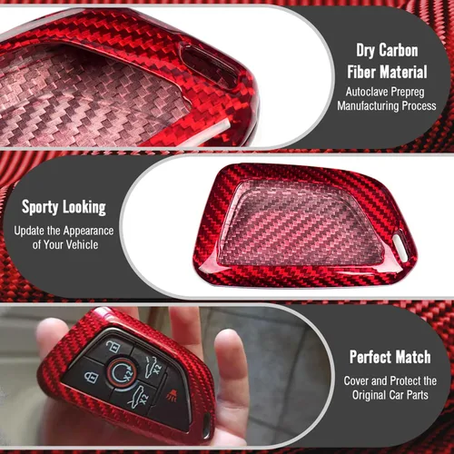 Miniatura 5 de G Brand Funda de Fibra de Carbono Genuina para Llavero Chevrolet Corvette C8 2020 2021 2022 (Rojo, Negro) Carcasa de Entrada sin Llave Trim (Rojo)