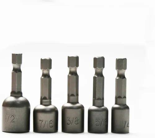 Miniatura 4 de TMAX Juego de 5 piezas de destornilladores magnéticos de acero S2 listo para impactos: 1/4 pulgadas, 5/16 pulgadas, 3/8 pulgadas, 7/16 pulgadas, 1/2
