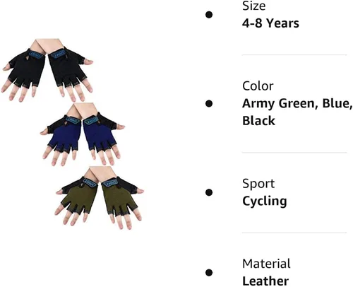 Miniatura 7 de 3 pares de guantes de medio dedo para niños guantes de deporte antideslizantes guantes de gel para niños ciclismo ciclismo