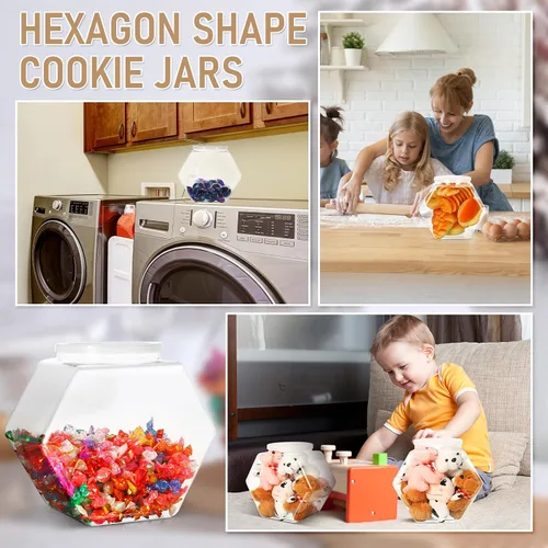 Miniatura 7 de Uiifan Tarro de plástico para dulces con tapa, cuencos de pescado transparentes, recipientes hexagonales para aperitivos, comida de perro, mascotas