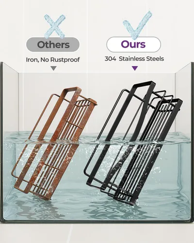 Miniatura 3 de ODesign Estante organizador de ducha de acero inoxidable SUS304 para almacenamiento de baño y cocina, estante adhesivo sin perforaciones con 4 Negro