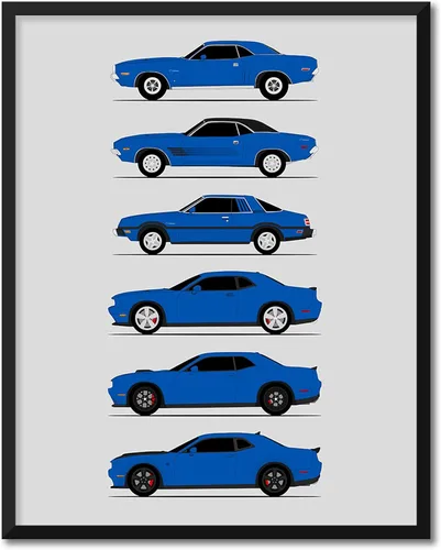Miniatura 23 de Custom Car Posters Póster hecho a mano compatible con Dodge Challenger Generations e impresión de Challenger SRT, multicolor, impresión metálica