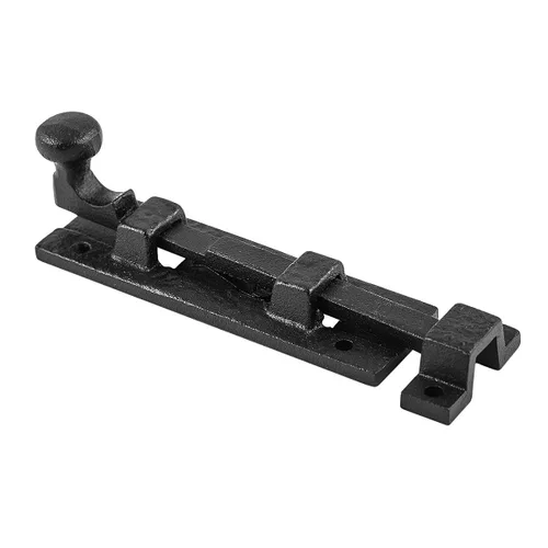 Miniatura 12 de Renovators Supply Manufacturing Pestillo de cerradura de puerta de 4 pulgadas. Pestillo de perno deslizante de hierro forjado negro con accesorios