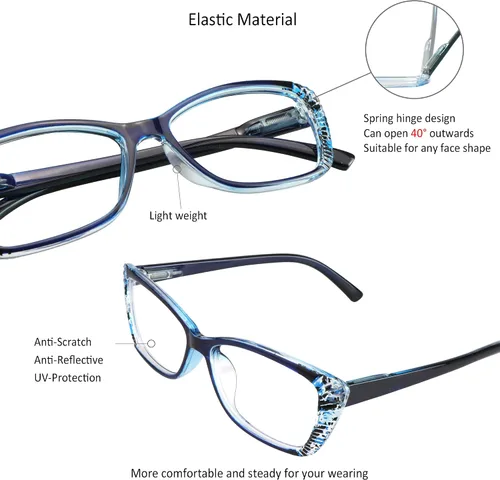 Miniatura 2 de VisionGlobal 5 Pairs Reading Glasses with Spring Hinge, Blue Light Blocking Glasses for Women/Men Gracia-azul