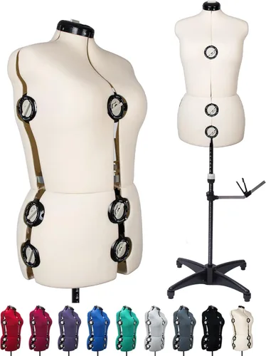 BHD BEAUTY Beige 13 Dials Maniquí femenino ajustable de tela con forma para costura, torso de maniquí con soporte de trípode, hasta 70" de altura