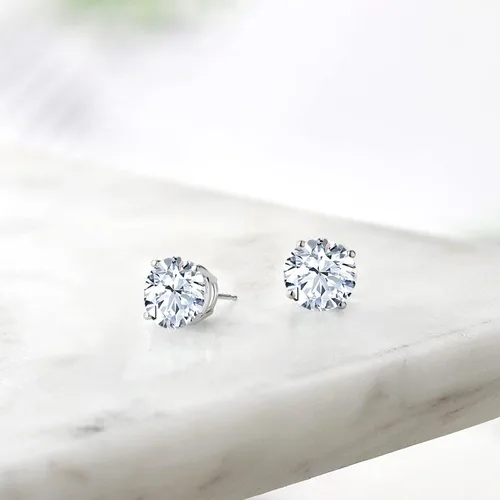 Miniatura 36 de Gem Stone King Aretes de plata de ley 925 con piedra natal redonda de 0.276 in para mujer