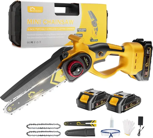 Miniatura 9 de Mini motosierra inalámbrica de 6 pulgadas, motosierra pequeña con batería de 2.0 Ah, motosierra eléctrica de mano, ligera, segura para cortar