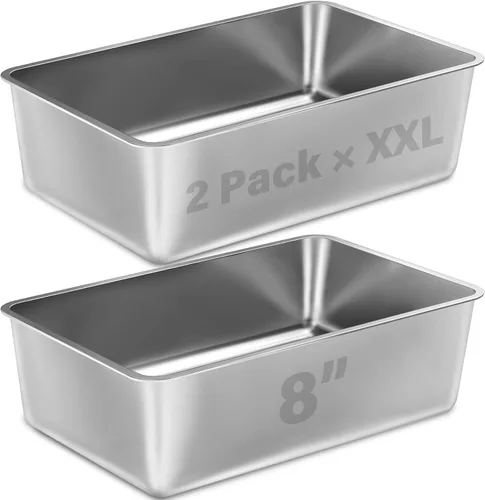Miniatura 12 de Caja de arena de acero inoxidable, paquete de 2 cajas de arena de metal para gatos, caja de arena XL de acero inoxidable para gatos de 17.7 x 13.8 x