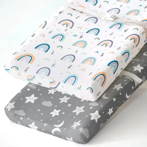 Miniatura 53 de Pack n Play Sheets, BROLEX 2 Pack Mini Crib Sheets,Stretchy Portable Fitted Playard Sheet Set, Convertible Playard Mattress Cover,Ultra Soft