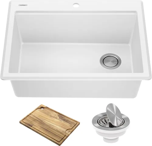 Miniatura 16 de KRAUS Bellucci KGTW12-18MBL - Fregadero de cocina de estación de trabajo de granito, 46 cm, montaje directo, cuenco individual, montaje superior
