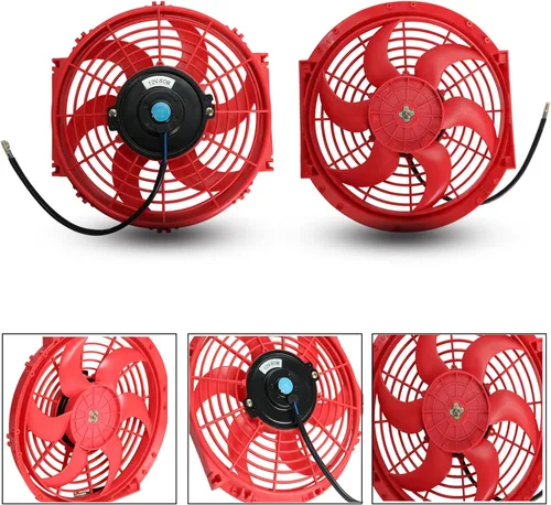 Miniatura 3 de Kit universal de ventilador delgado de enfriamiento de radiador eléctrico de 10 pulgadas, tire/empuje, 12V, rojo
