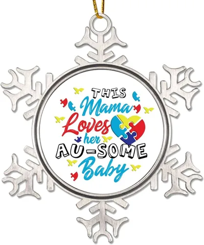 Miniatura 9 de Generic Adorno colgante de árbol de Navidad con forma de copo de nieve de metal, decoración de conciencia de autismo, regalo de recuerdo de Navidad