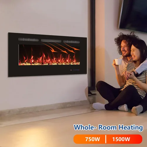 Miniatura 5 de Chimenea eléctrica de 36 pulgadas, inserto de chimenea eléctrica empotrable montado en la pared, calentador de chimenea con temporizador, control