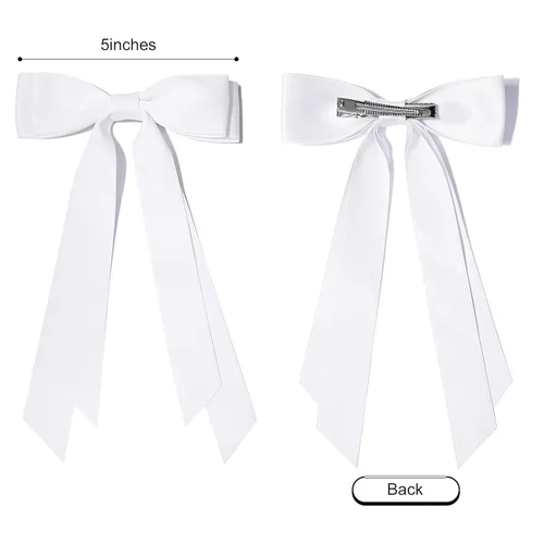 Miniatura 3 de Aileam 2 piezas lazos de cabello de satén sedoso, pinza para cabello, cinta blanca para cabello, sujetador de cola de caballo, accesorios, Blanco