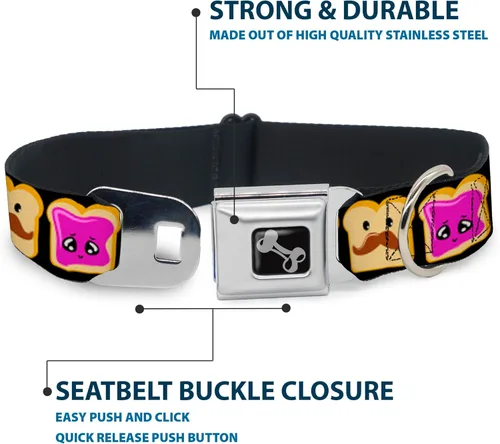 Miniatura 4 de Buckle-Down Collar de perro con hebilla de cinturón de seguridad, mantequilla de maní con bigote y gelatina, 1 pulgada de ancho, se adapta a cuello