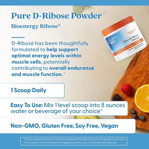 Miniatura 5 de Doctor's Best Pure D Ribosa - Suplemento en polvo para hombres y mujeres, apoya la producción de energía ATP en corazón y músculo, apoyo de salud