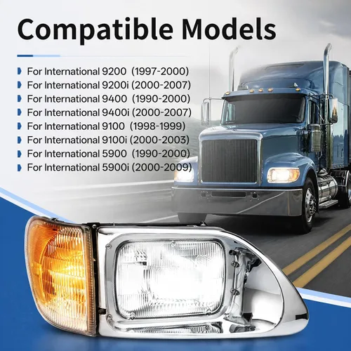 Miniatura 2 de Ensemble de faros LED High Soar para camiones International 9200, 9200i SBA, 5900, 5900i, 5900i SBA, 9400, 9400i, Proyector de señal intermitente