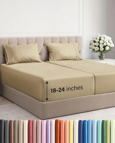 Miniatura 156 de Sábanas King divididas con bolsillos extra profundos, sábanas transpirables y refrescantes de 5 piezas, sábanas de lujo para hotel, suaves, sin 22