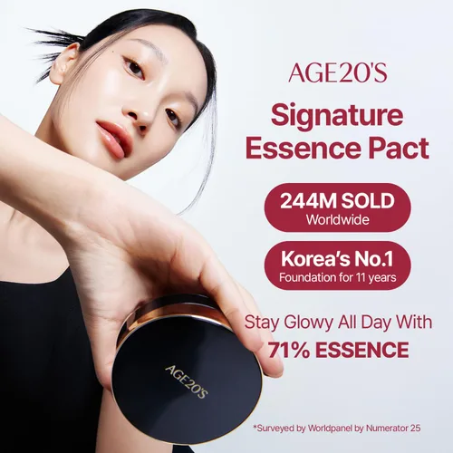 Miniatura 2 de [Tamaño mini] AGE20'S Signature Essence Pact 13C Base de cojín coreana vegana Paquete de 1 Base crema, acabado húmedo y brillante, cobertura