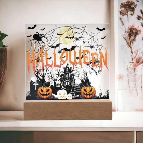 Miniatura 9 de Lámpara de Halloween espeluznante con decoración de luz nocturna con temática de araña y esqueleto, escena de castillo fantasma para una experiencia