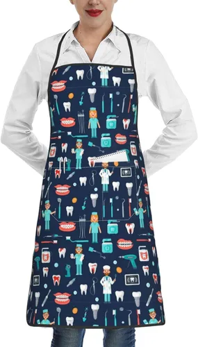 Miniatura 30 de Delantal de cocina para hombres y mujeres, ajustable con bolsillos, delantal de chef