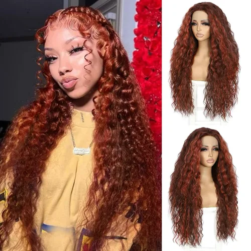 Miniatura 13 de SAPPHIREWIGS Pelucas de encaje frontal color marrón, sin pegamento, onda de agua, de encaje frontal sintético, para mujeres afrodescendientes
