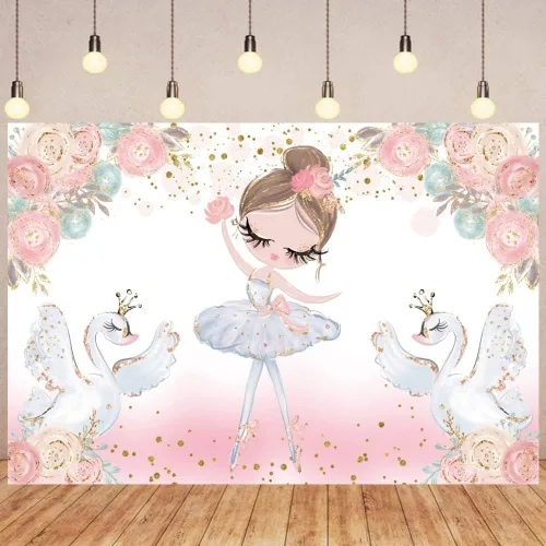 Miniatura 2 de Bonito telón de fondo de ballet de 7 x 5 pies para niñas, baby shower, fiesta, pancarta con purpurina de cisne para niños, tutú de ballet