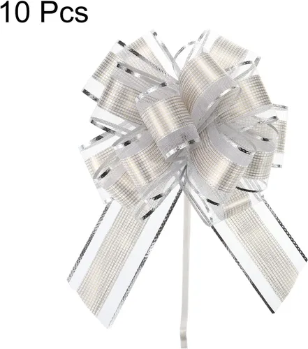 Miniatura 3 de MECCANIXITY 10 lazos grandes de organza de 7 pulgadas para envolver regalos, cintas plateadas para cestas de boda, regalos de fiesta de Navidad